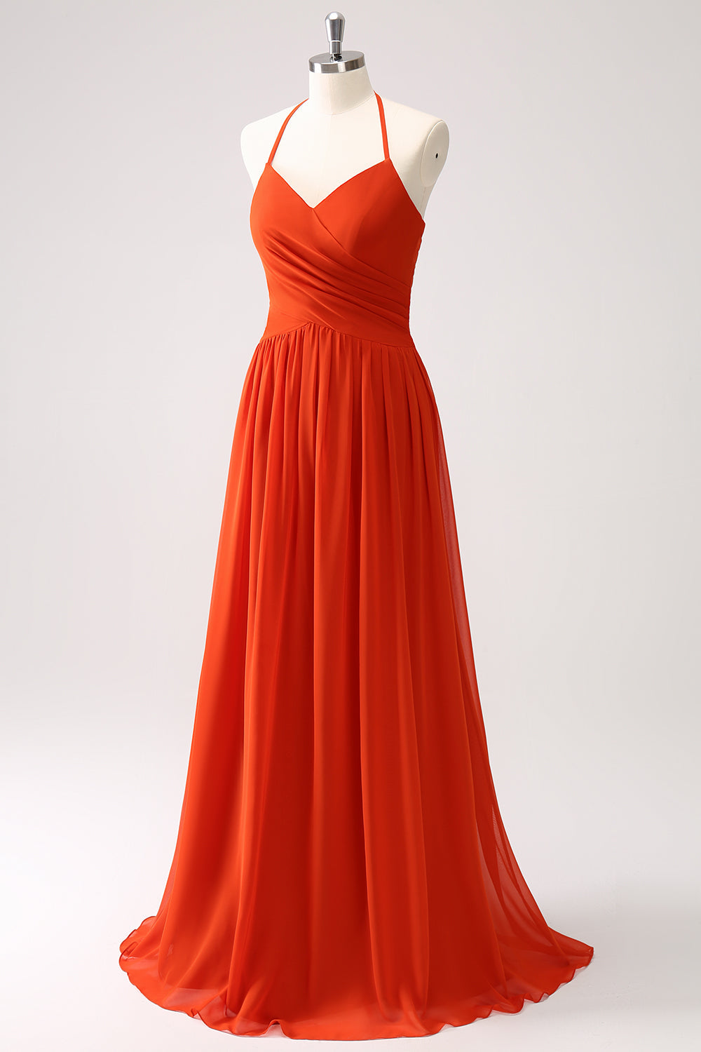 Orange Halter Chiffon Long Bridesmaid Dress