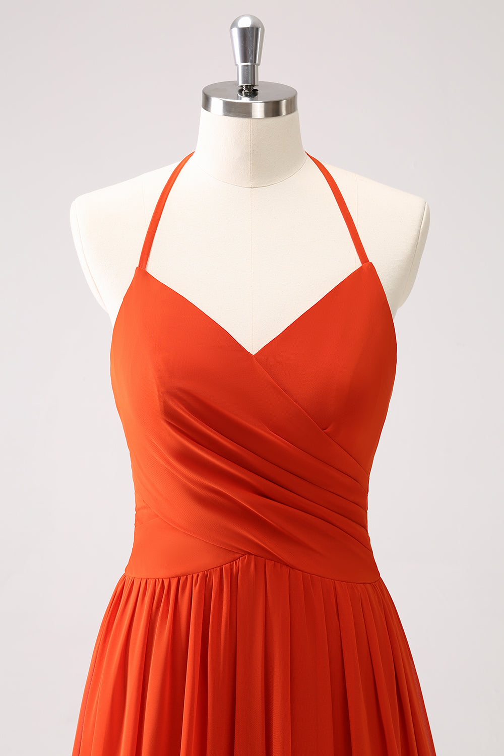 Orange Halter Chiffon Long Bridesmaid Dress