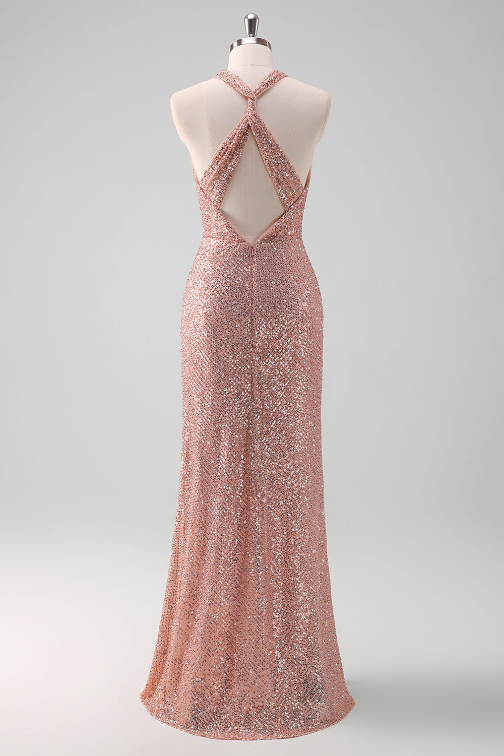 Sparkly Blush V-neck Sequins Mermaid Long Wedding Guest Dress