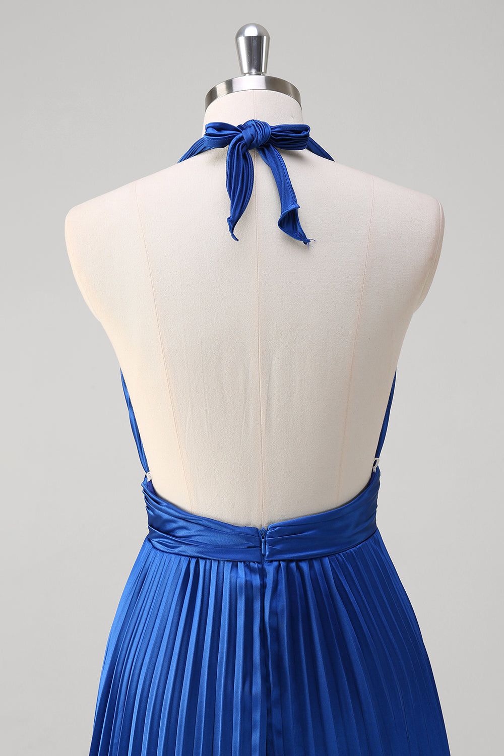 Royal Blue A-Line Halter Pleated Long Bridesmaid Dress