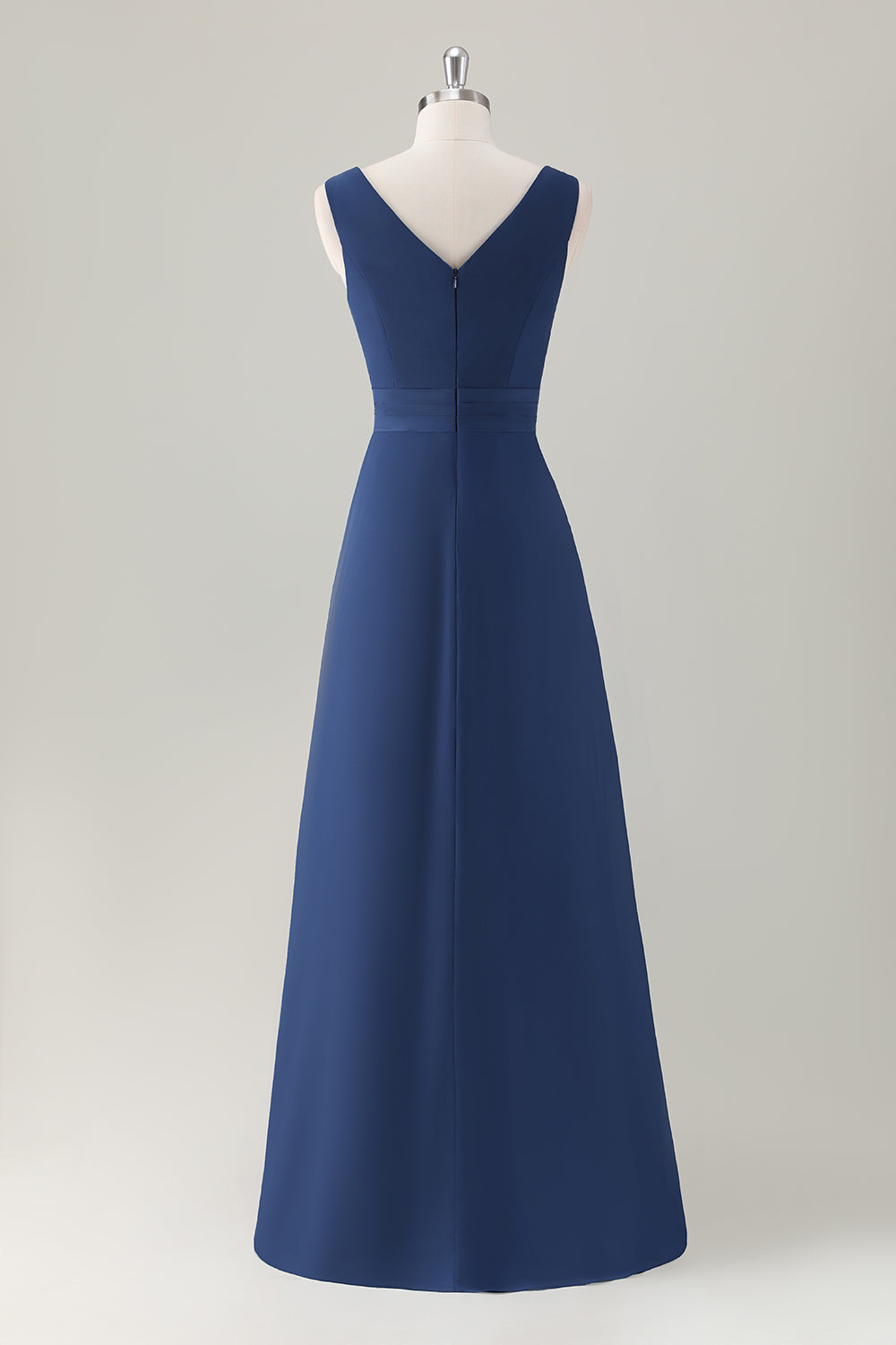 Dark Blue A-Line Ruffle Long Bridesmaid Dress with Slit