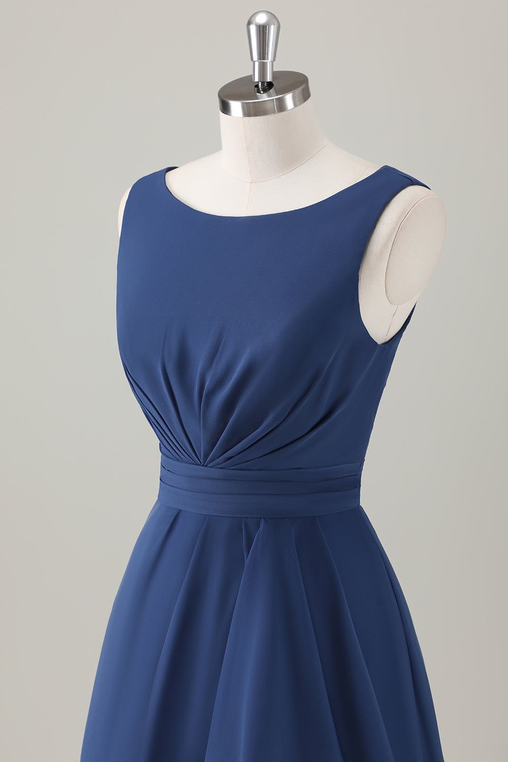 Dark Blue A-Line Ruffle Long Bridesmaid Dress with Slit