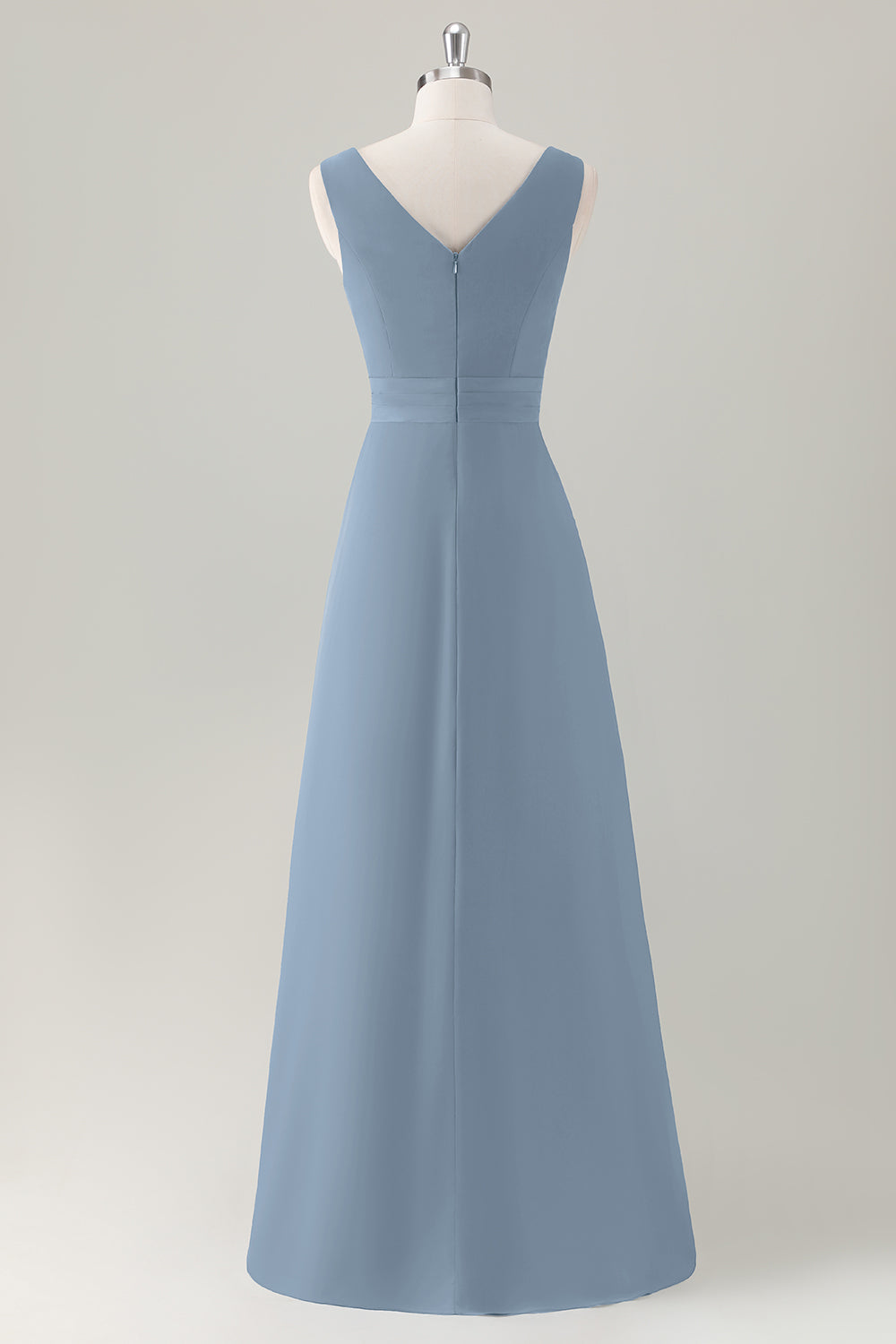 Dark Blue A-Line Ruffle Long Bridesmaid Dress with Slit