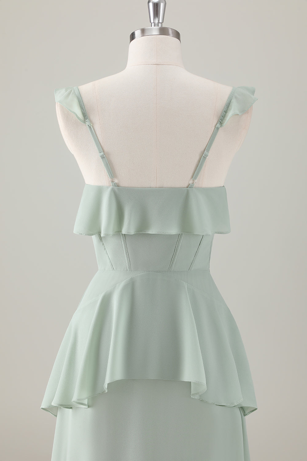 Light Green A-Line Ruffle Tiered Chiffon Corset Long Bridesmaid Dress