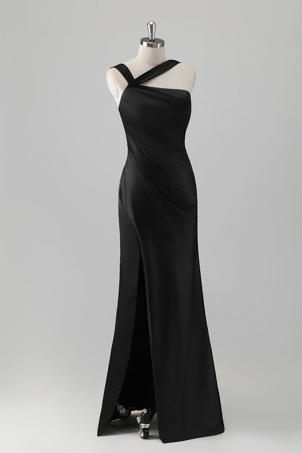 Black Sheath One Shoulder Long Brideamaid Dress with Slit