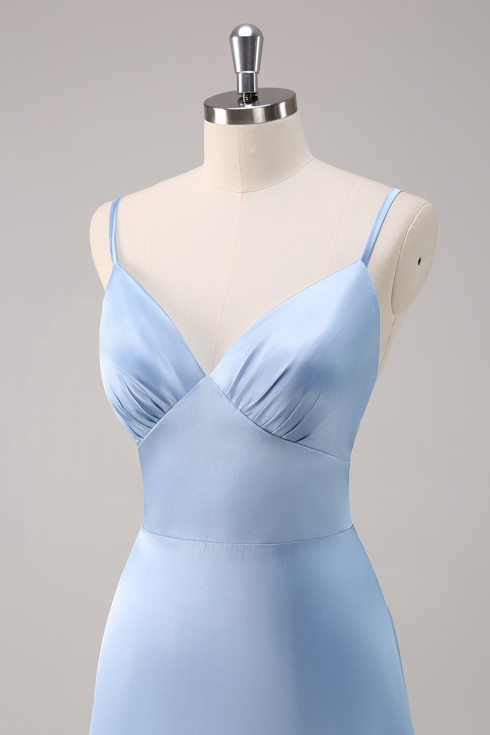 Sky Blue A-Line Spaghetti Straps Satin Long Bridesmaid Dress