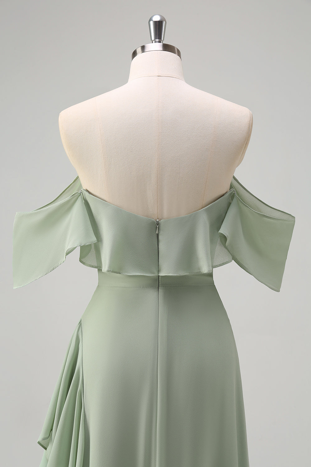 Light Green Off The Shoulder Chiffon Long Bridesmaid Dress