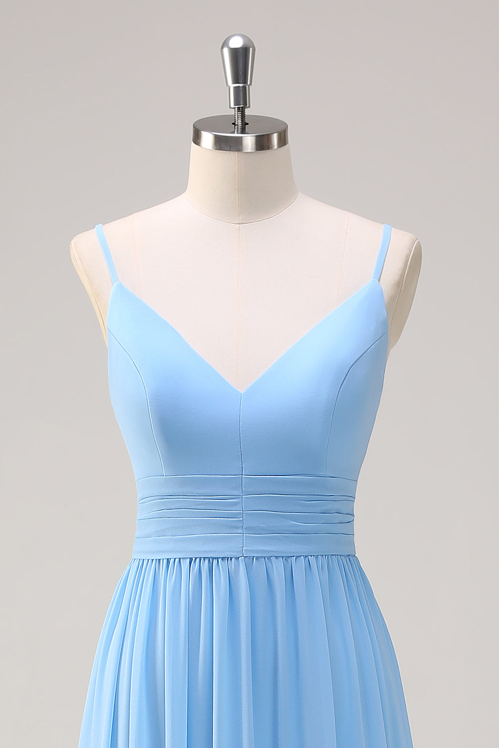 Blue Spaghetti Straps Tiered A-Line Bridesmaid Dress