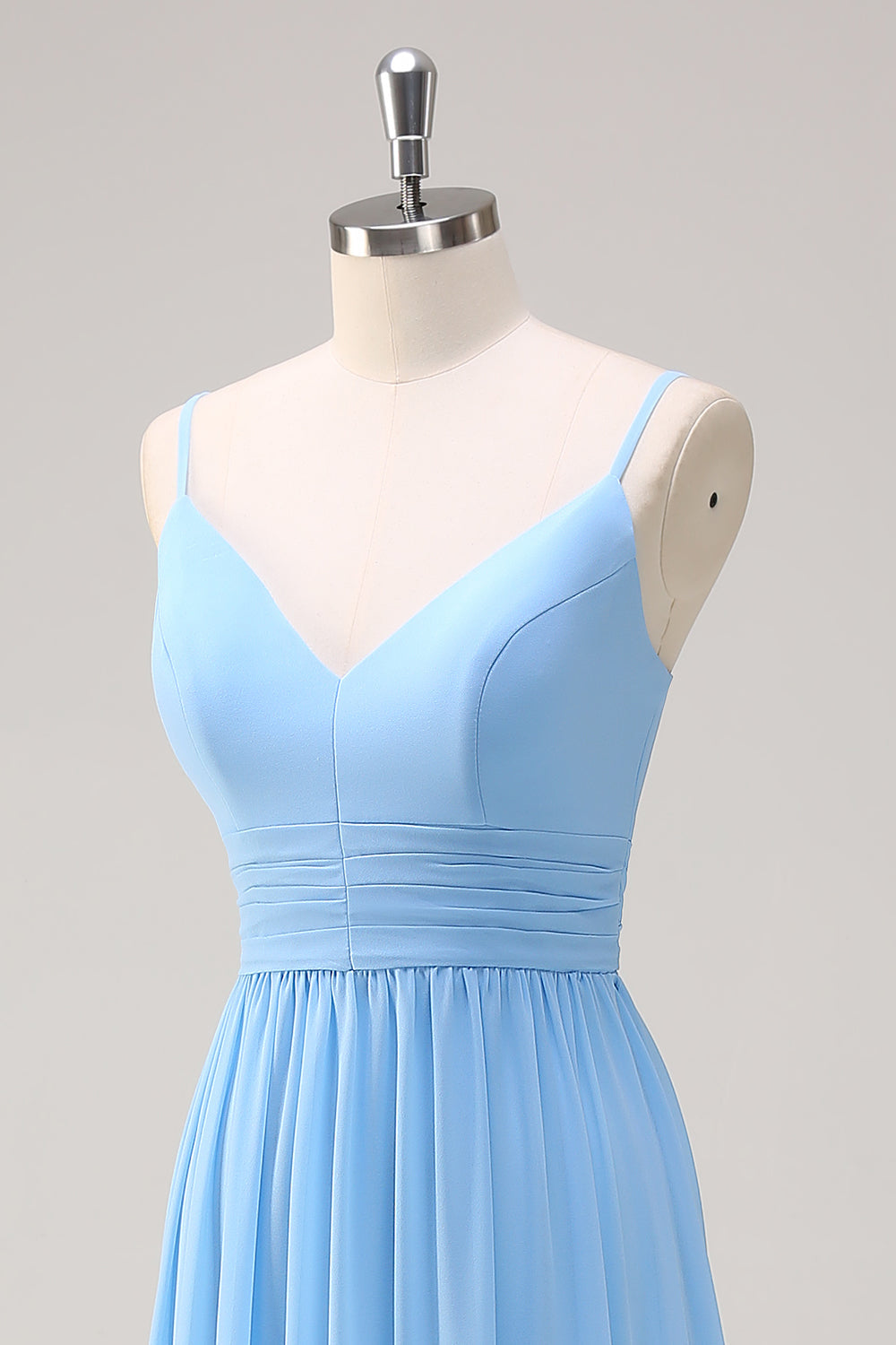 Blue Spaghetti Straps Tiered A-Line Bridesmaid Dress