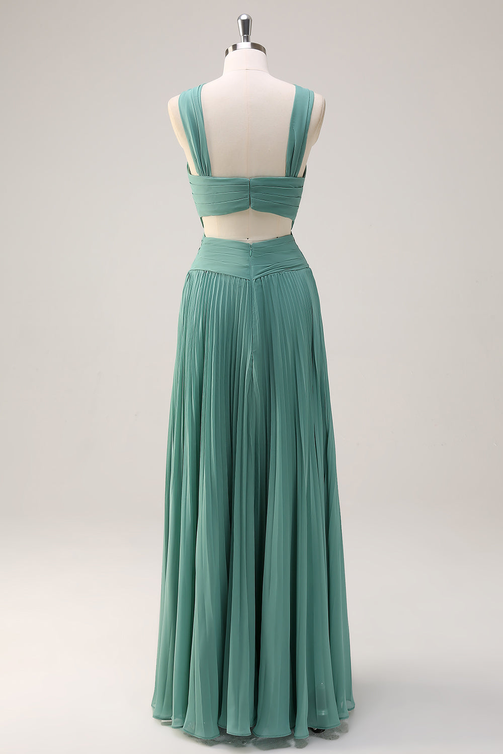 Eucalyptus A-Line Pleated Hollow Out Long Bridesmaid Dress