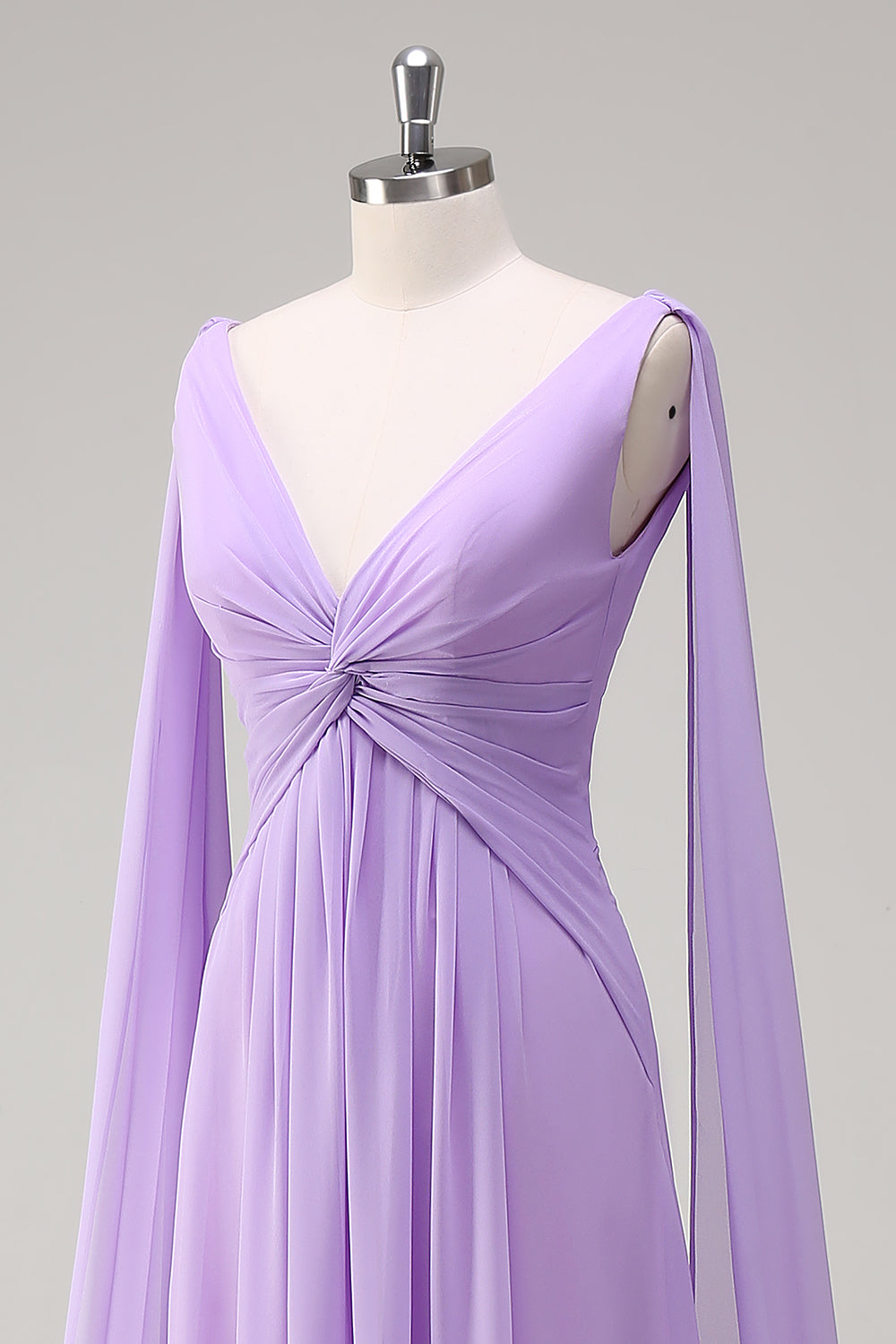 Lilac V-Neck Ruche A-Line Bridesmaid Dress