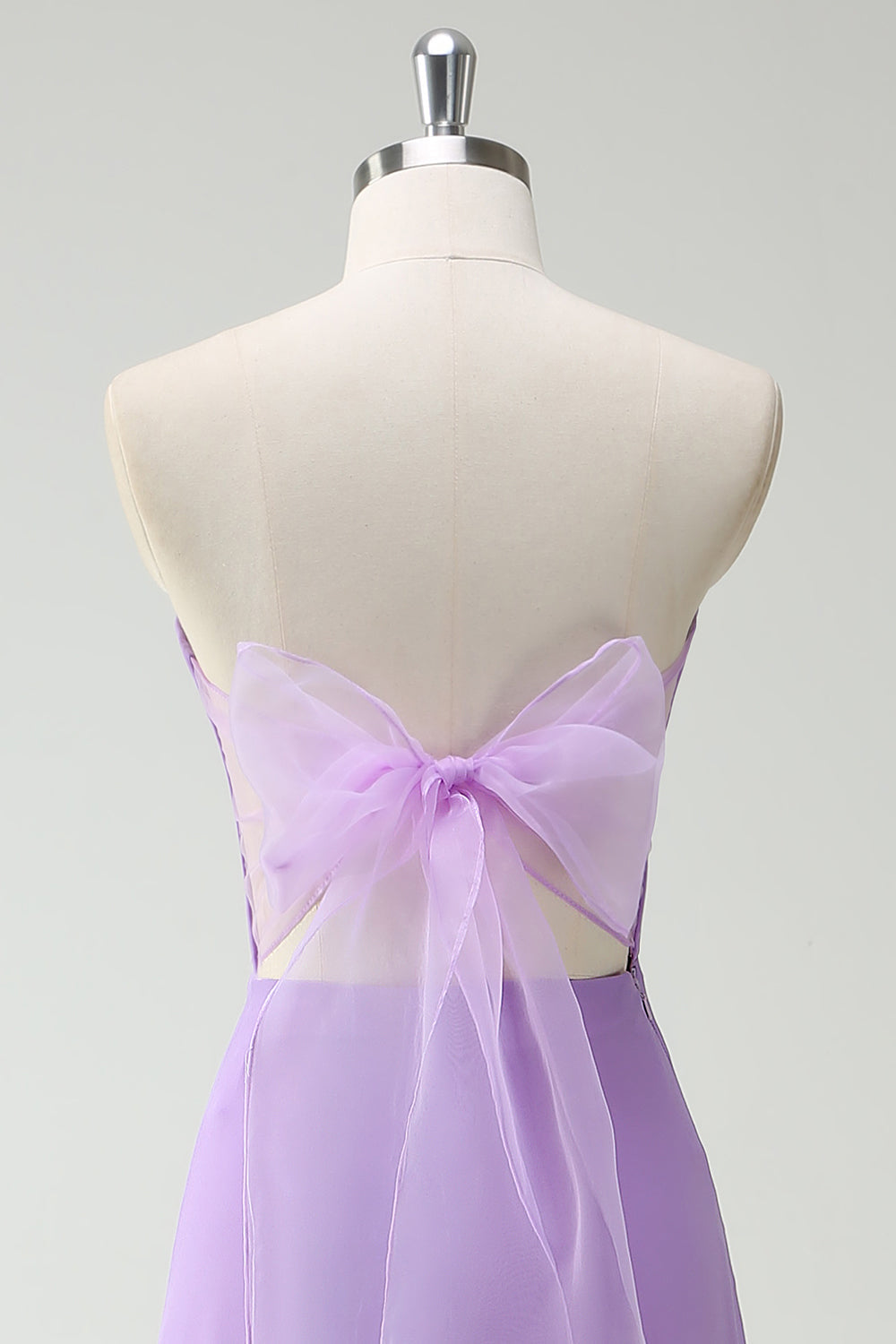 Purple A-Line Strapless Ruffled Long Bridesmaid Dress with Bow Ties