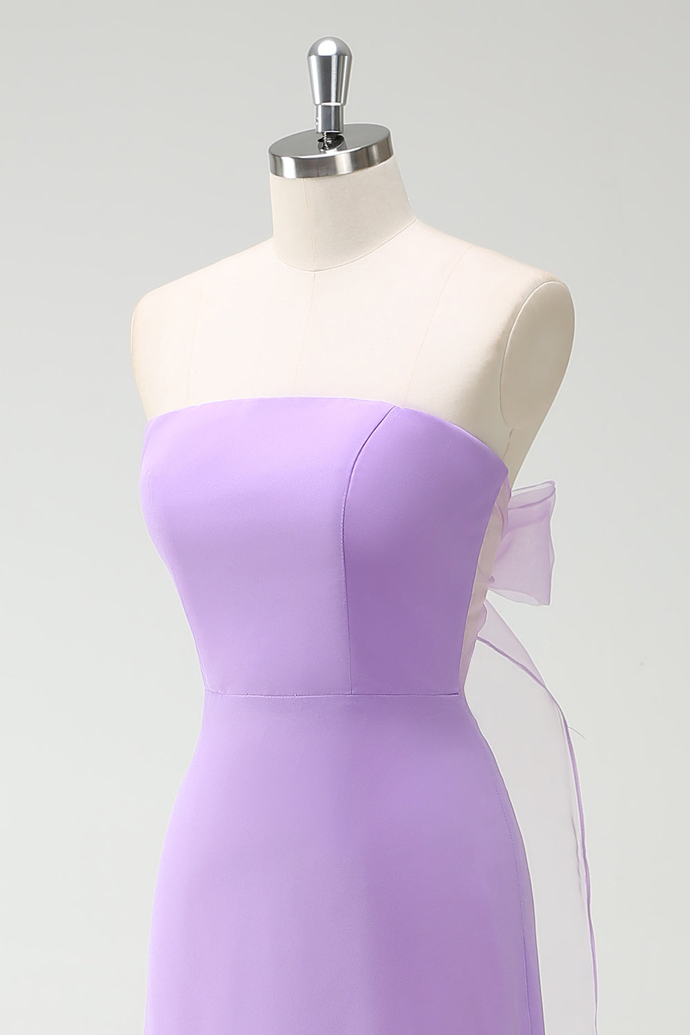 Purple A-Line Strapless Ruffled Long Bridesmaid Dress with Bow Ties