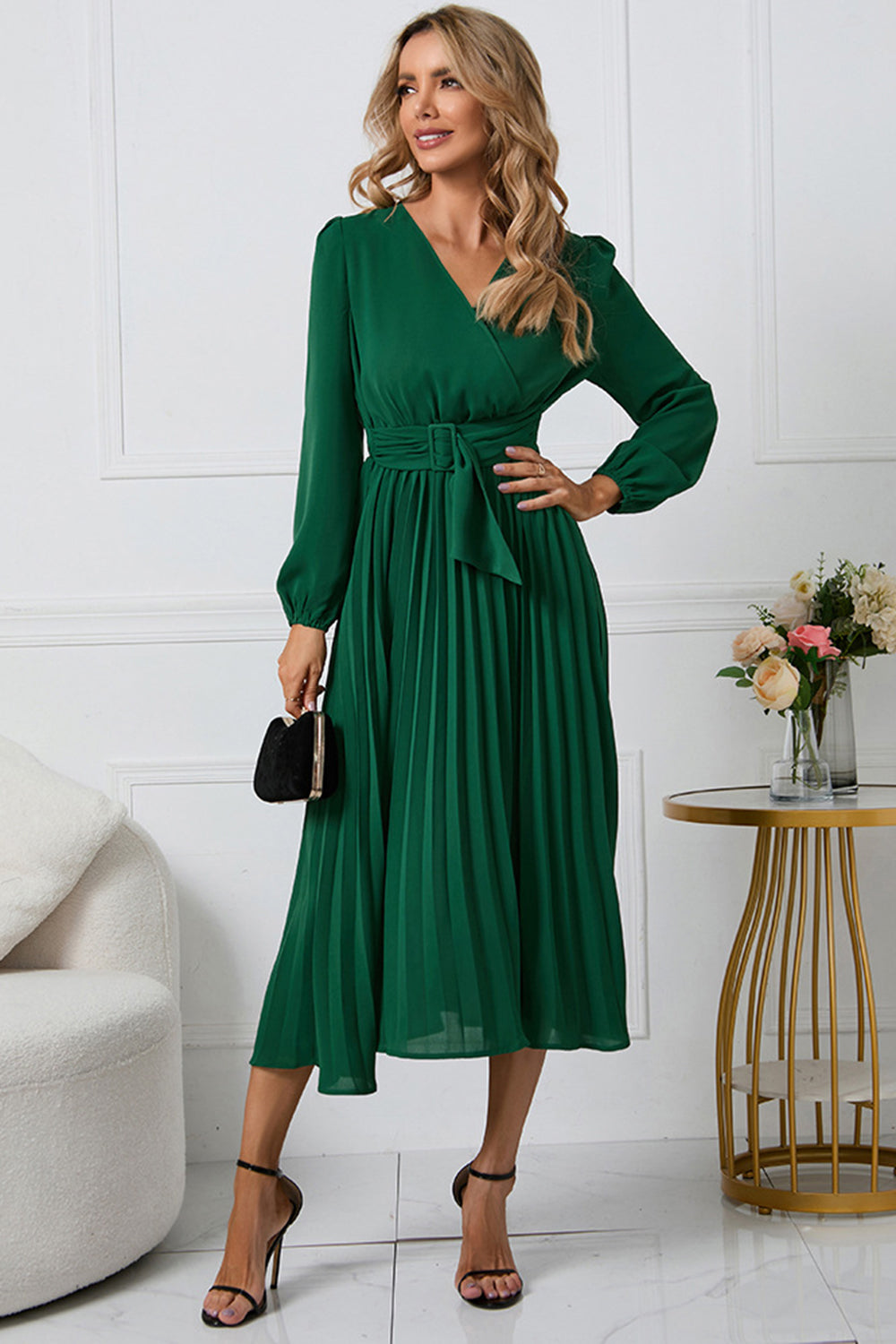 Black A-Line Wrap Long Sleeves Long Party Dress