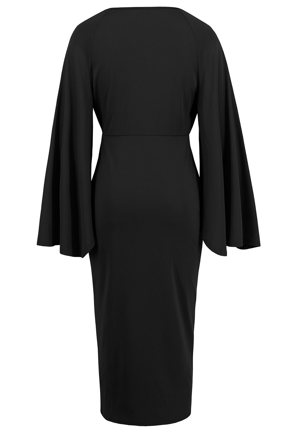 Black Mermaid V-Neck Asymmetrical Midi Cocktail Dress with Sleeves