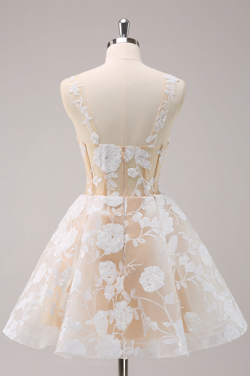 Sparkly White A-Line Floral Corset Short Homecoming Dress