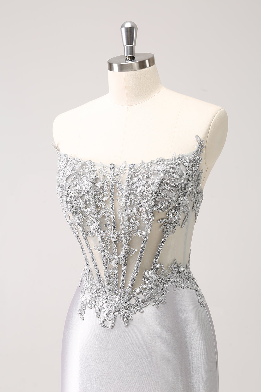 Silver Strapless Sequins Corset Tight Homecoming Dress