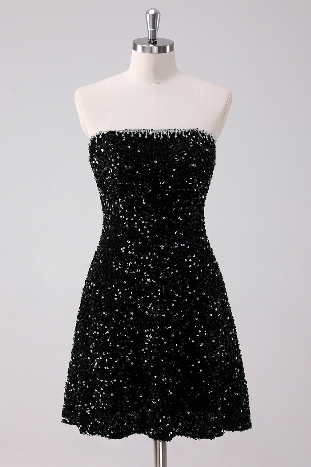 Sparkly Black A-Line Strapless Sequins Short Homecoming Dress