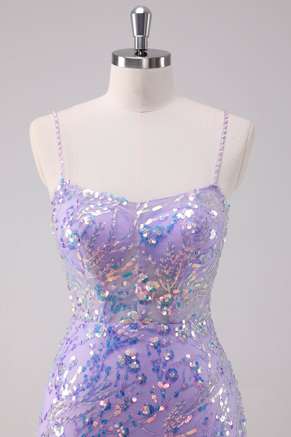 Sparkly Purple Bodycon Spaghetti Straps Sequins Short Homecoming Dress