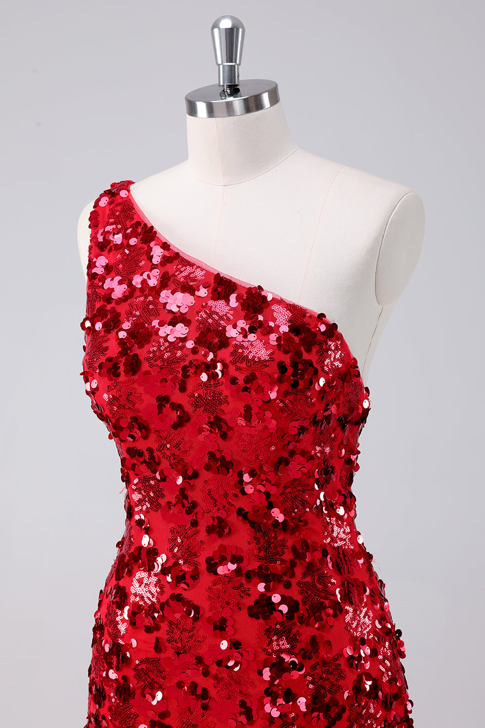 Sparkly Red One Shoulder Tight Short Homecoming Dress with Sequins