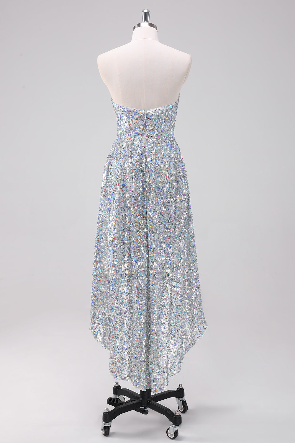 Sparkly Silver Sweetheart Asymmetric Short Homecoming Dress with Sequins