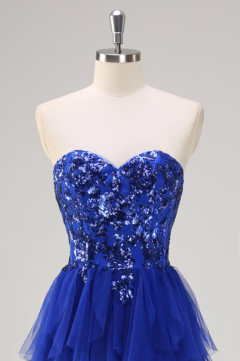 Royal Blue A-Line Sequined Ruffles Sweetheart Long Prom Dress with Slit