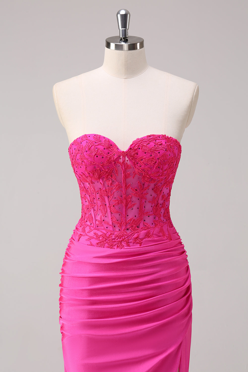 Fuchsia Strapless Corset Mermaid Long Prom Dress with Slit