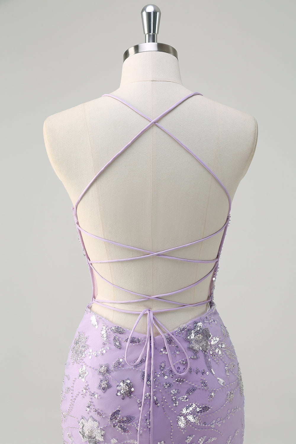 Sparkly Lilac Mermaid Sequined Spaghetti Straps Long Prom Dress