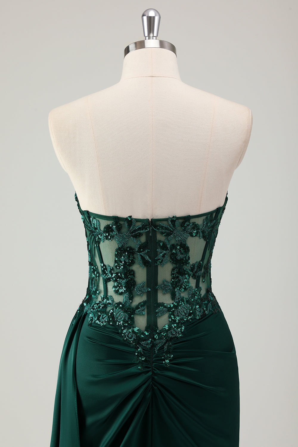 Sparkly Dark Green Mermaid Sweetheart Corset Long Prom Dress with Slit