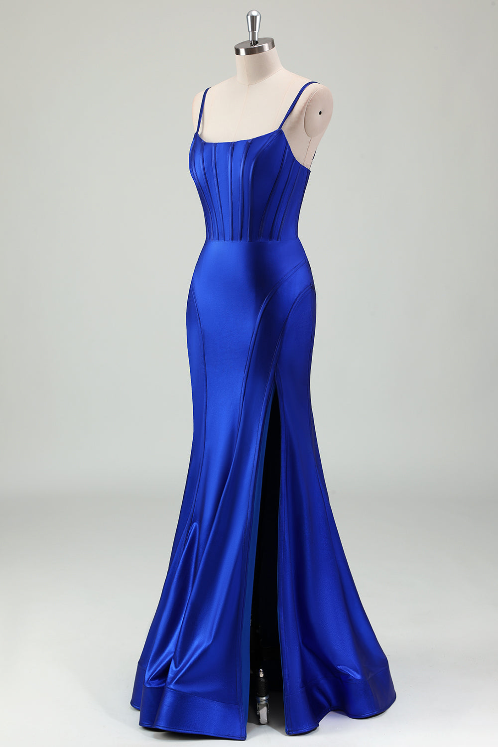 Mermaid Royal Blue Spaghetti Straps Long Prom Dress