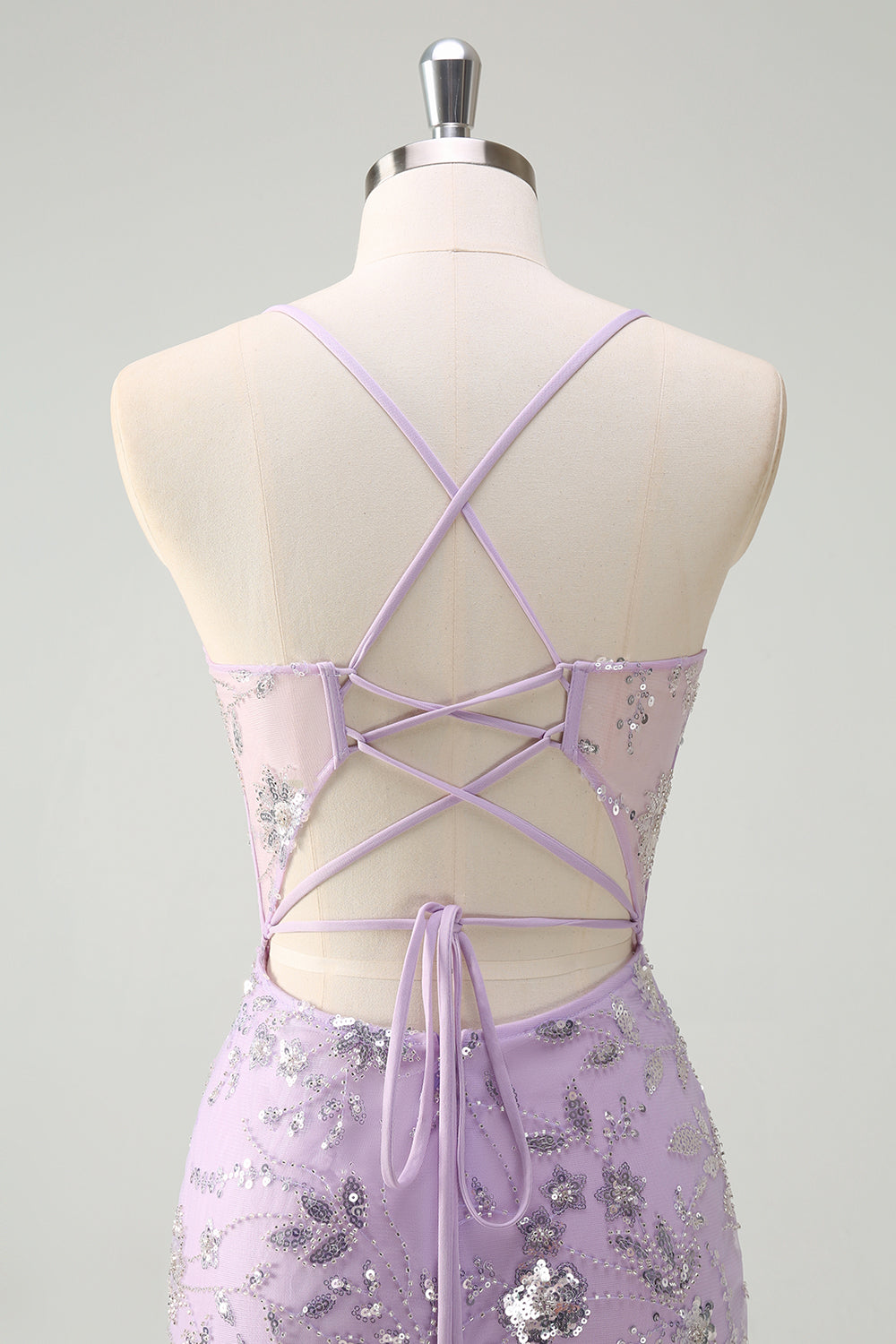 Sparkly Lilac Mermaid Spaghetti Straps Prom Dress with Slit