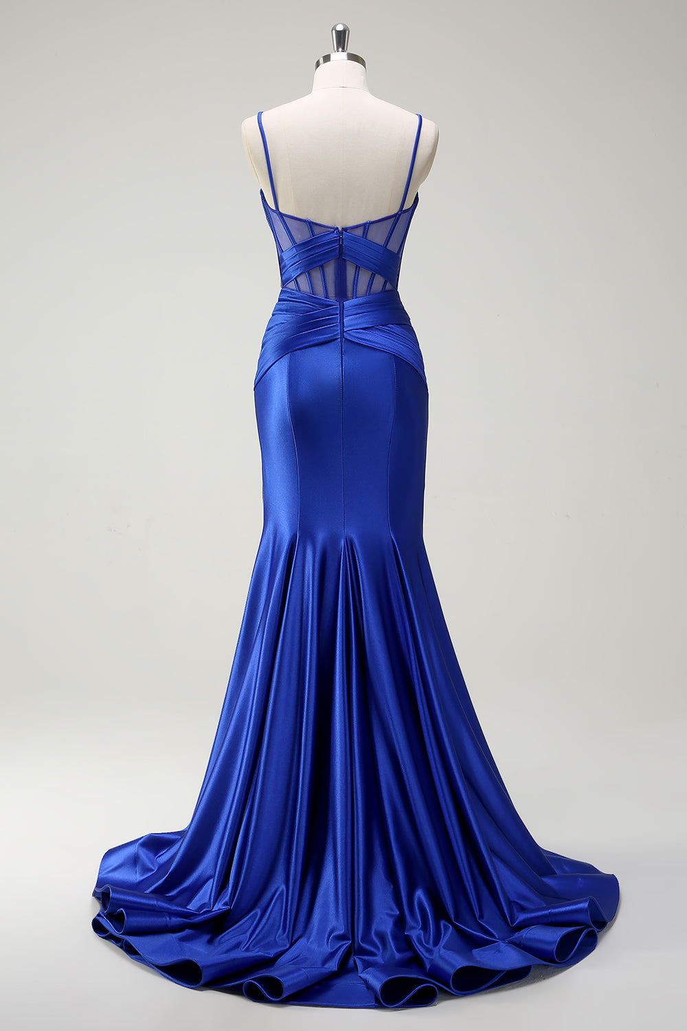 Royal Blue Spaghetti Straps Mermaid Long Prom Dress with Slit