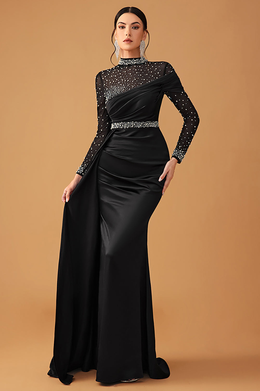 Black Sparkly A Line Halter Long Prom Dress with Beading