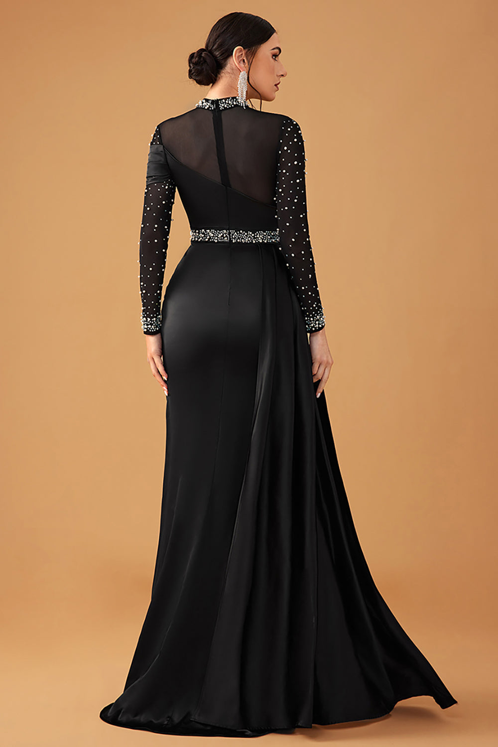 Black Sparkly A Line Halter Long Prom Dress with Beading