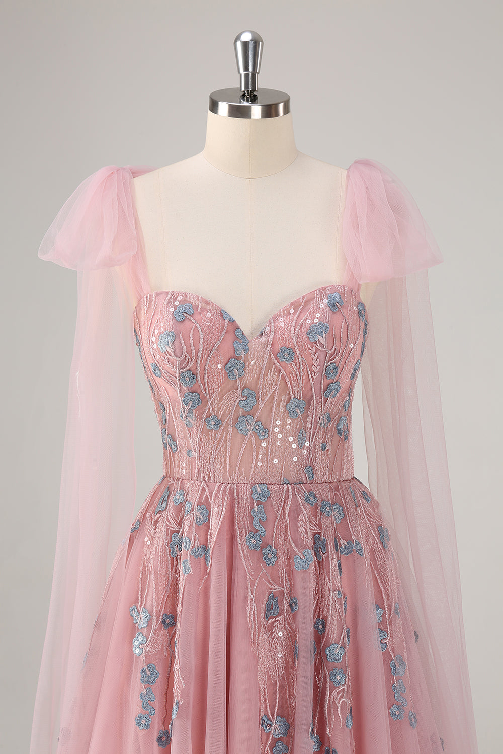 Pink A-Line Long Prom Dress with Appliques