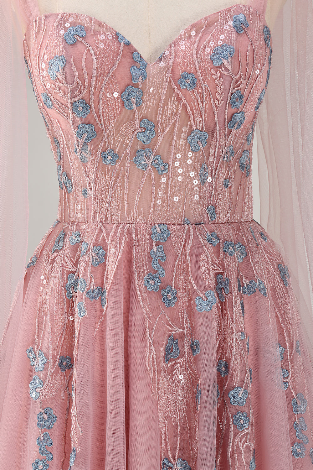 Pink A-Line Long Prom Dress with Appliques