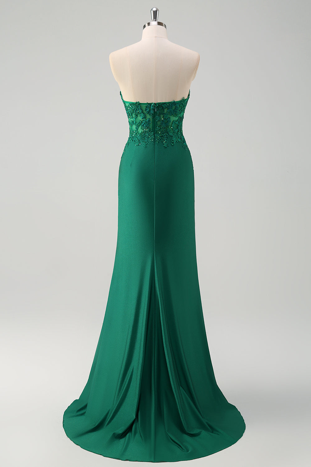 Mermaid Green Sweetheart Applique Satin Long Prom Dress