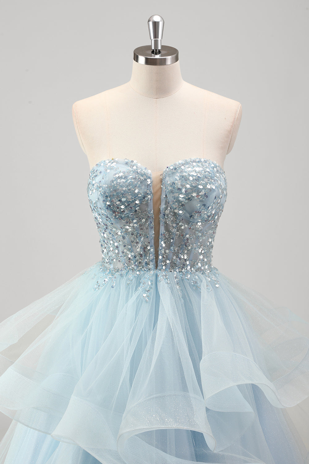 Sparkly Blue Beaded Sweetheart Corset Long Prom Dress