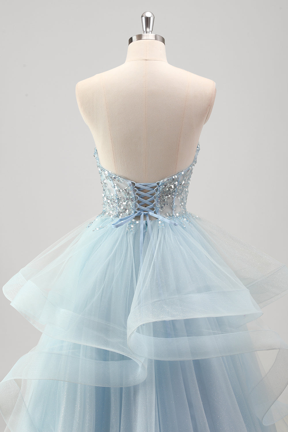 Sparkly Blue Beaded Sweetheart Corset Long Prom Dress