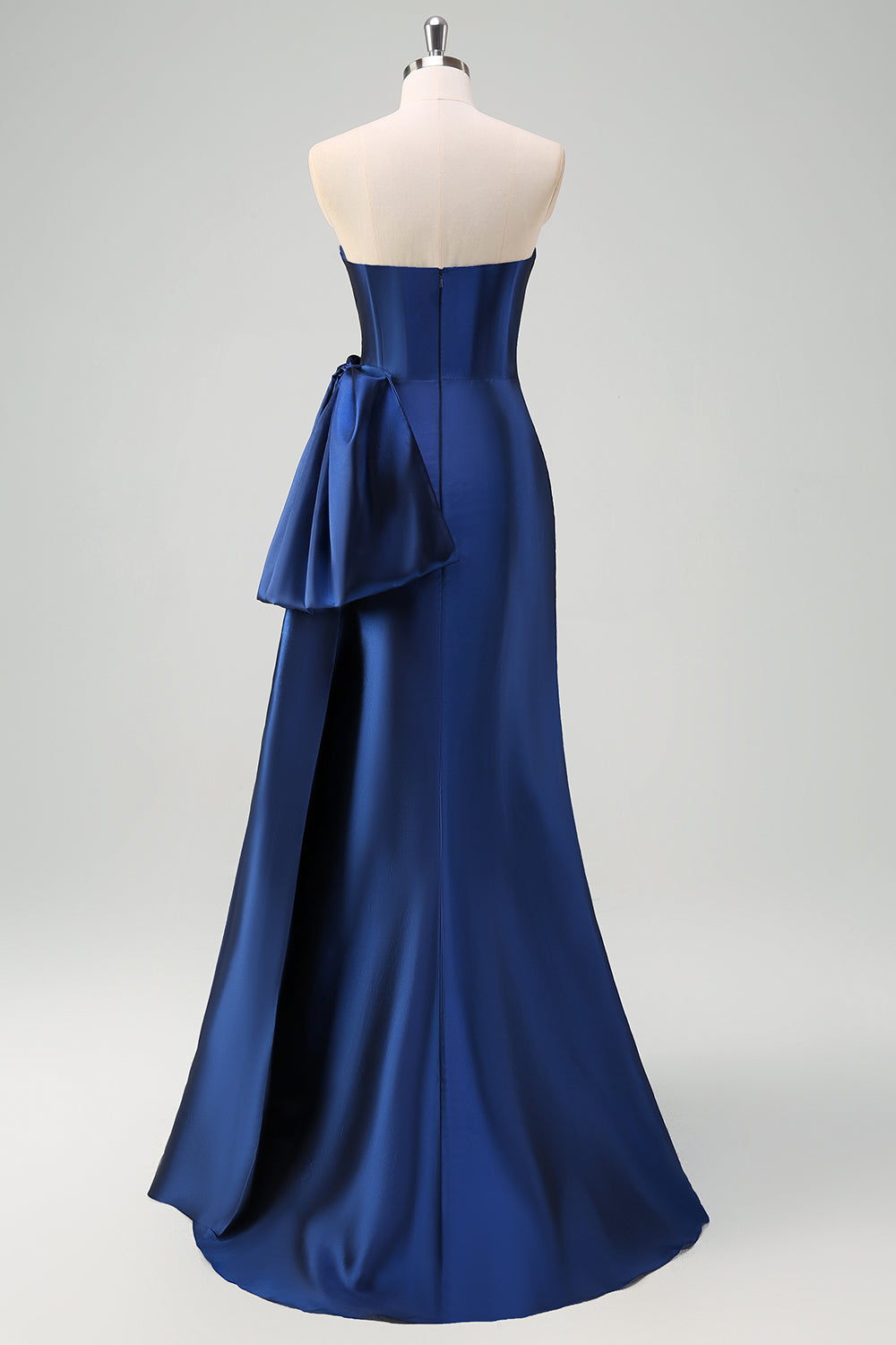 Dark Blue Mermaid Sweetheart Satin Prom Dress with Bow