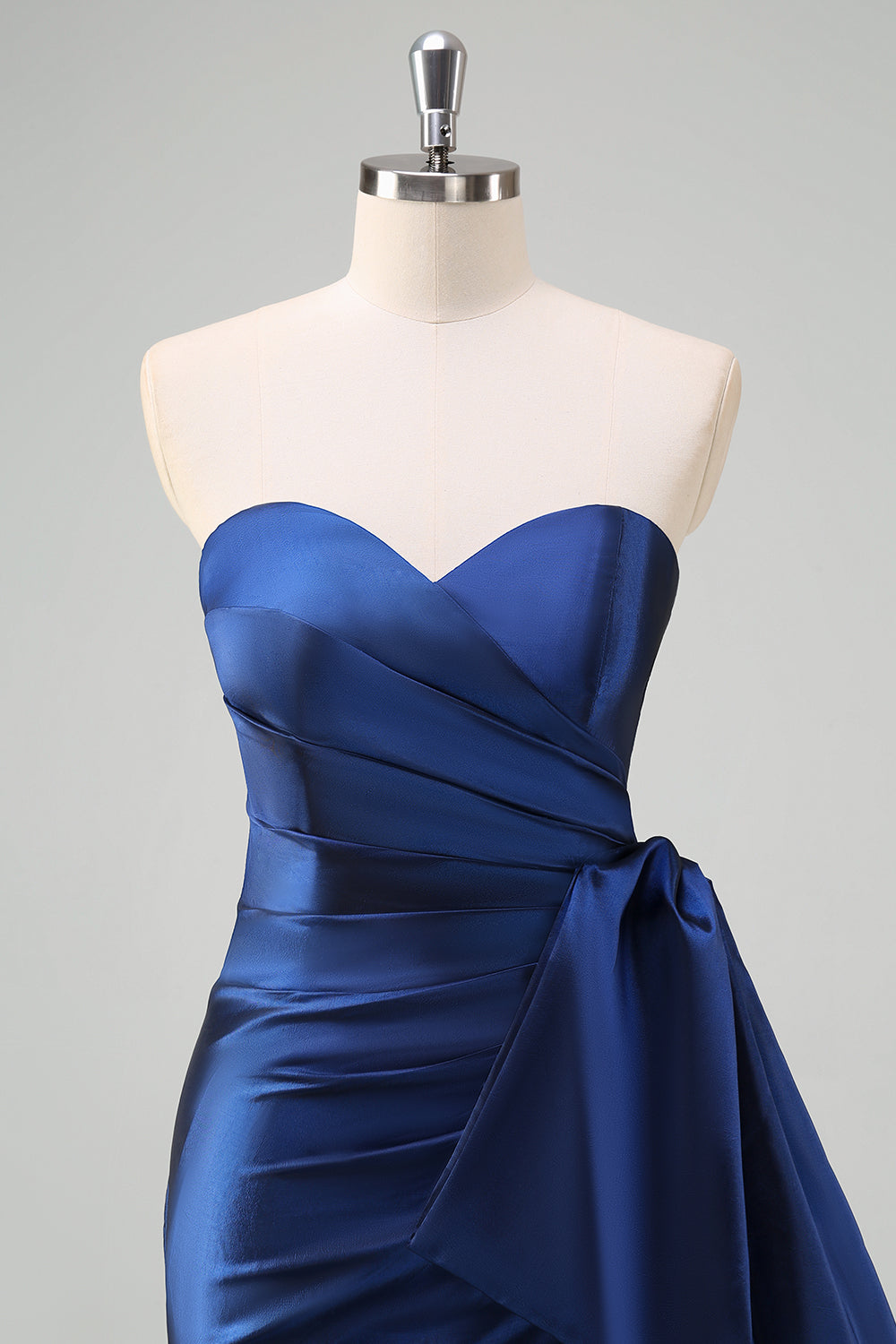 Dark Blue Mermaid Sweetheart Satin Prom Dress with Bow