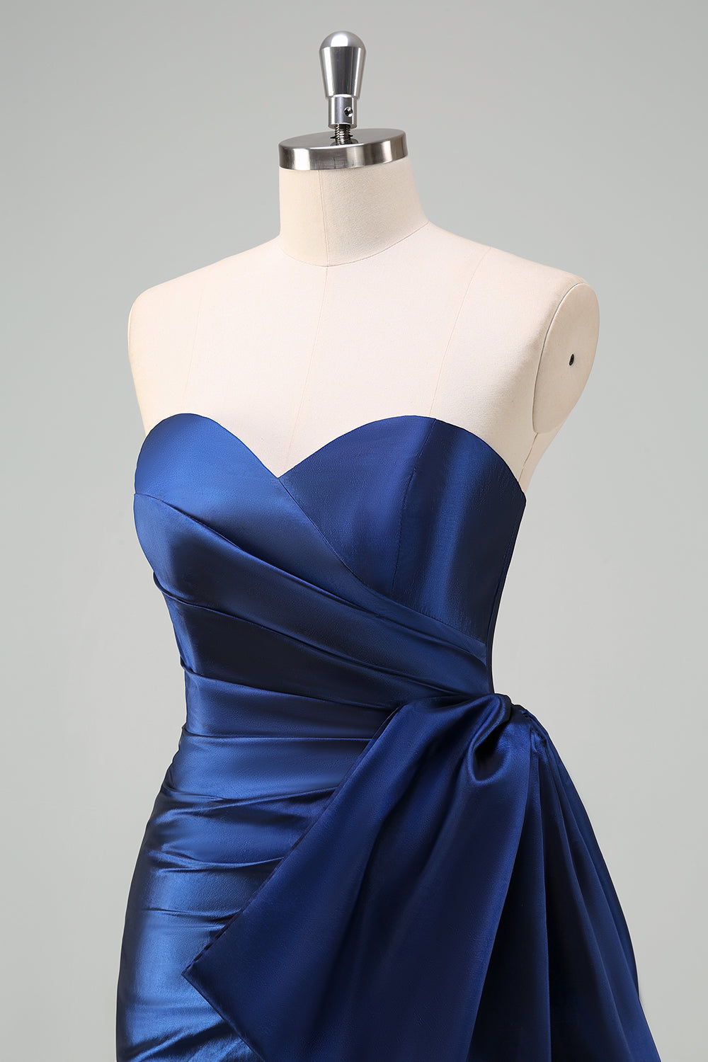 Dark Blue Mermaid Sweetheart Satin Prom Dress with Bow