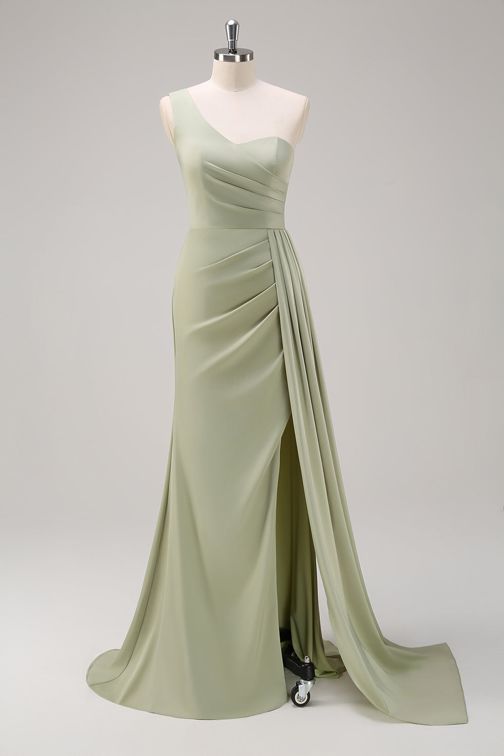 One Shoulder Sage Long Prom Dress with Slit