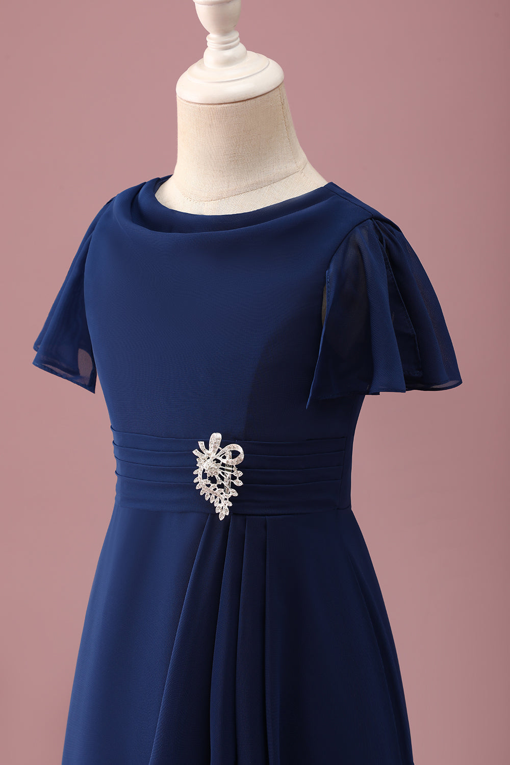 Navy A-Line Chiffon Junior Bridesmaid Dress