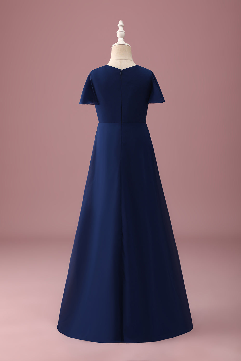 Navy A-Line Chiffon Junior Bridesmaid Dress