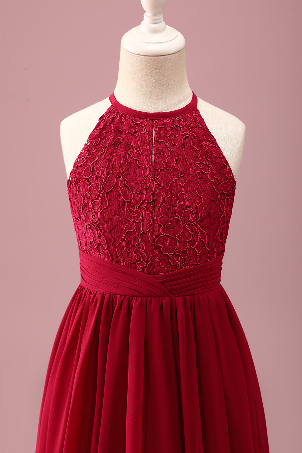 Burgundy Floral Halter A-Line Junior Bridesmaid Dress