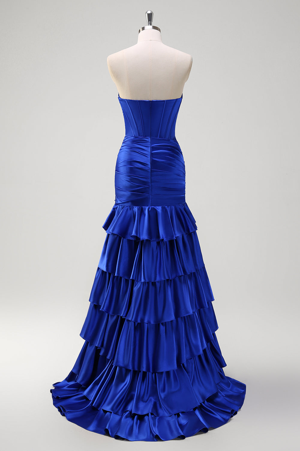 Royal Blue Sweetheart Tiered Satin Mermaid Long Prom Dress