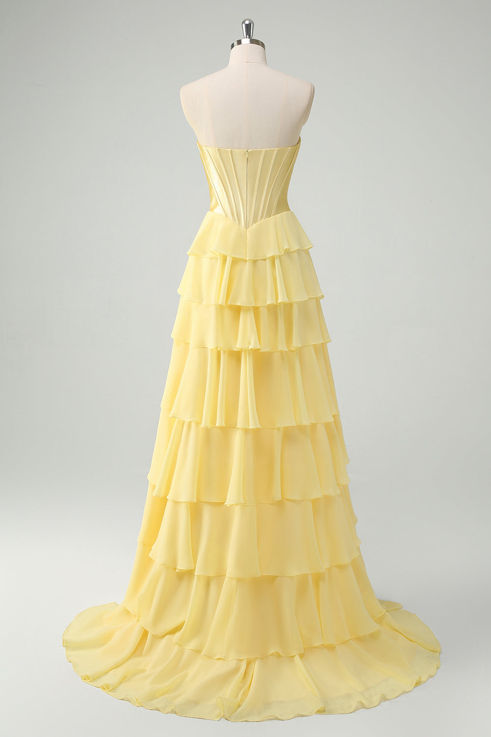 Yellow A-Line Tiered Sweetheart Long Prom Dress with Slit