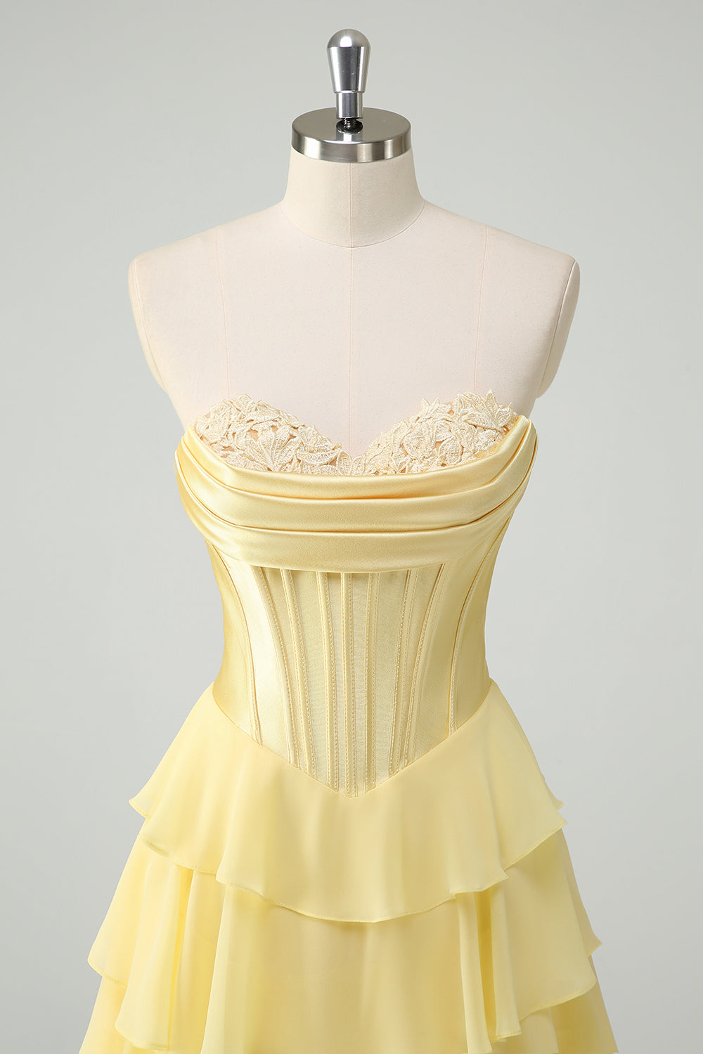 Yellow A-Line Tiered Sweetheart Long Prom Dress with Slit