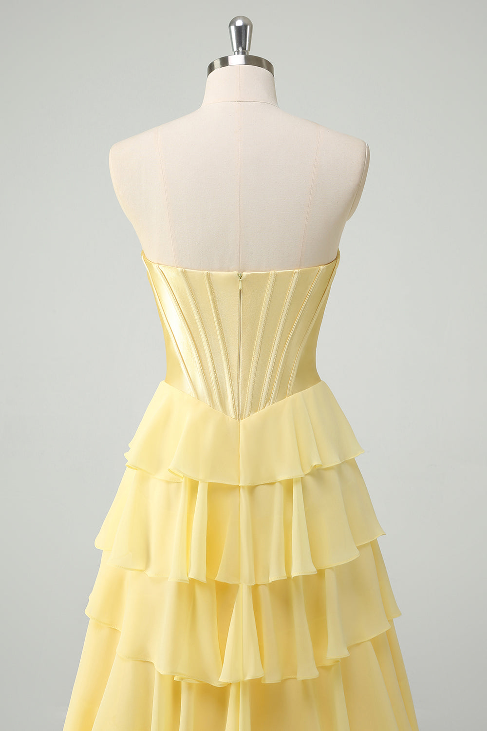 Yellow A-Line Tiered Sweetheart Long Prom Dress with Slit